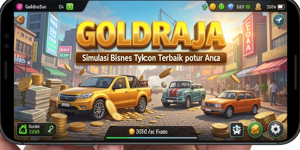 Tampilan gameplay <strong>GOLDRAJA</strong> yang menampilkan aksi bisnis yang mendebarkan.