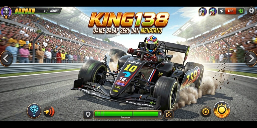 Tampilan gameplay KING138 yang penuh aksi di lintasan balap.