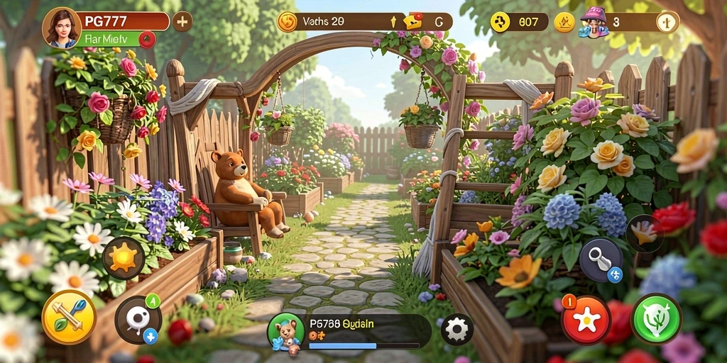Screenshot PG777 menampilkan gameplay berkebun yang seru dan menyenangkan.