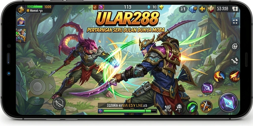 Tampilan seru dari gameplay ULAR288 yang menampilkan aksi MOBA.