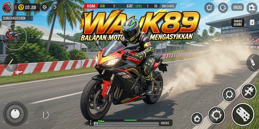 Tampilan gameplay seru dalam balapan motor WAK89.